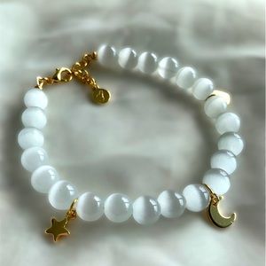 White Moonstone Gemstone Charm Bracelet
